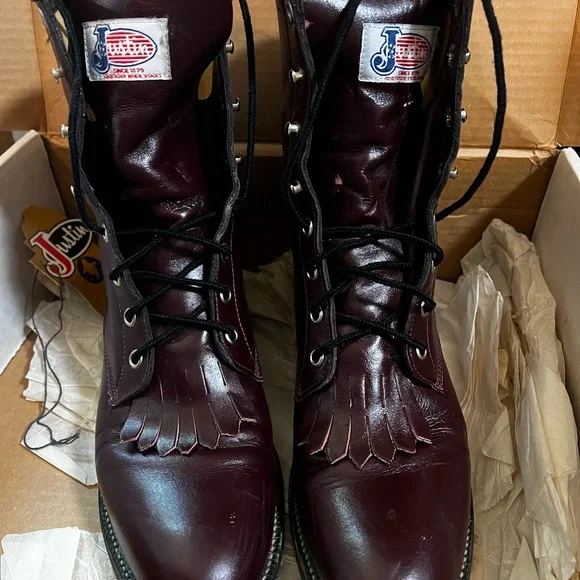 Justin Boots Women's Burgundy Lace Up Boots - Picture 2 of 5